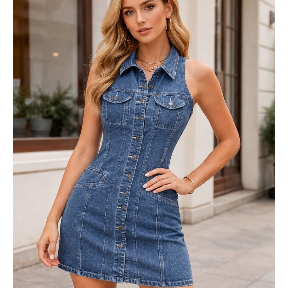 Revolt  Button Up Denim Dress
